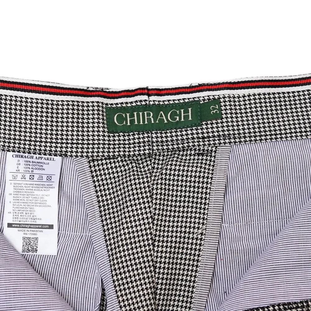 Mens 32 Black White Houndstooth Chino Pants Cotton Flat Front Straight Fit NWT